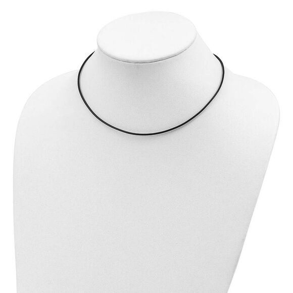 1.5mm Black Leather Cord Chain & Sterling Silver Clasp Necklace, 20 In - Picture 2 of 6